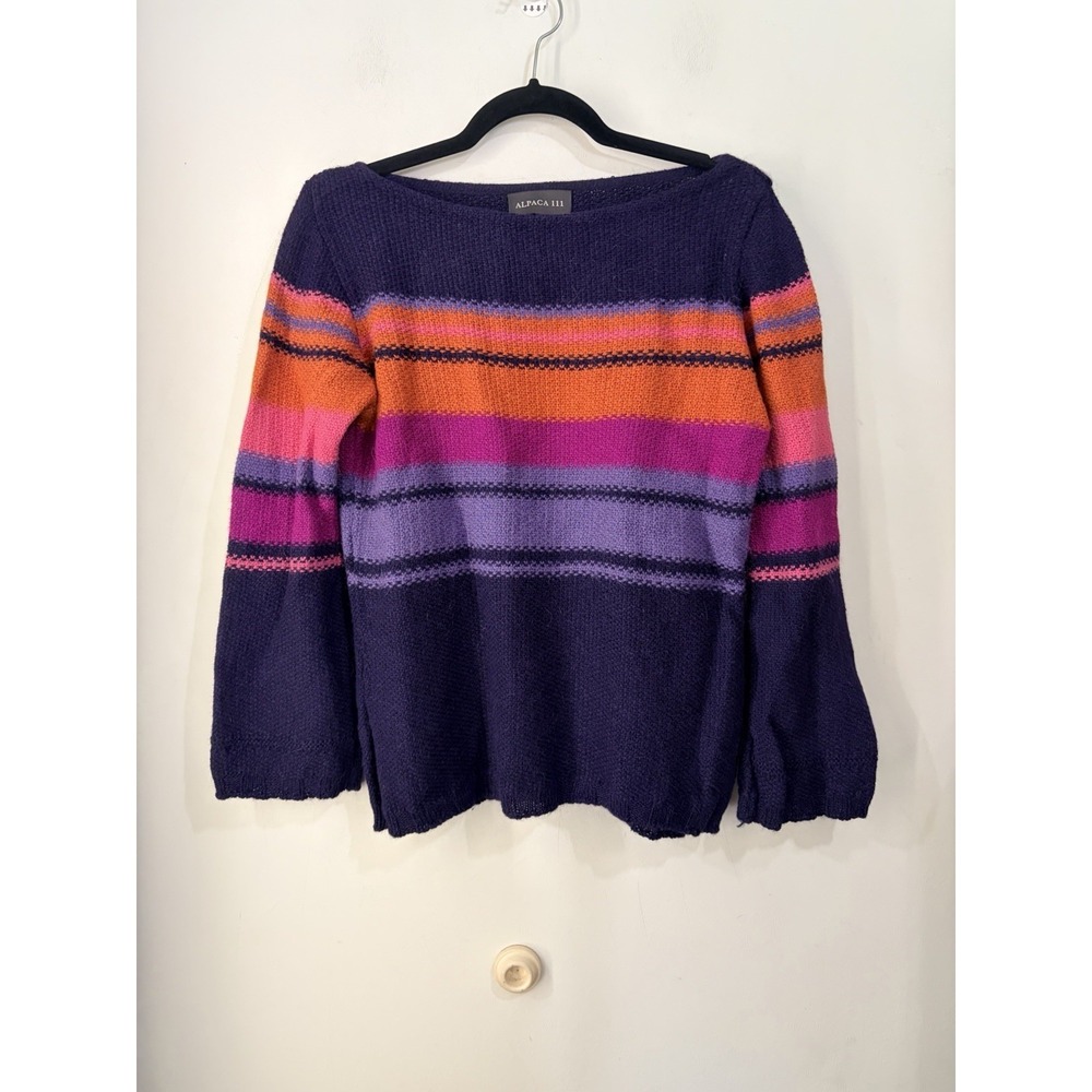 Alpaca 111 100% Alpaca Peru Striped Sweater Bell Sleeve Women's Medium